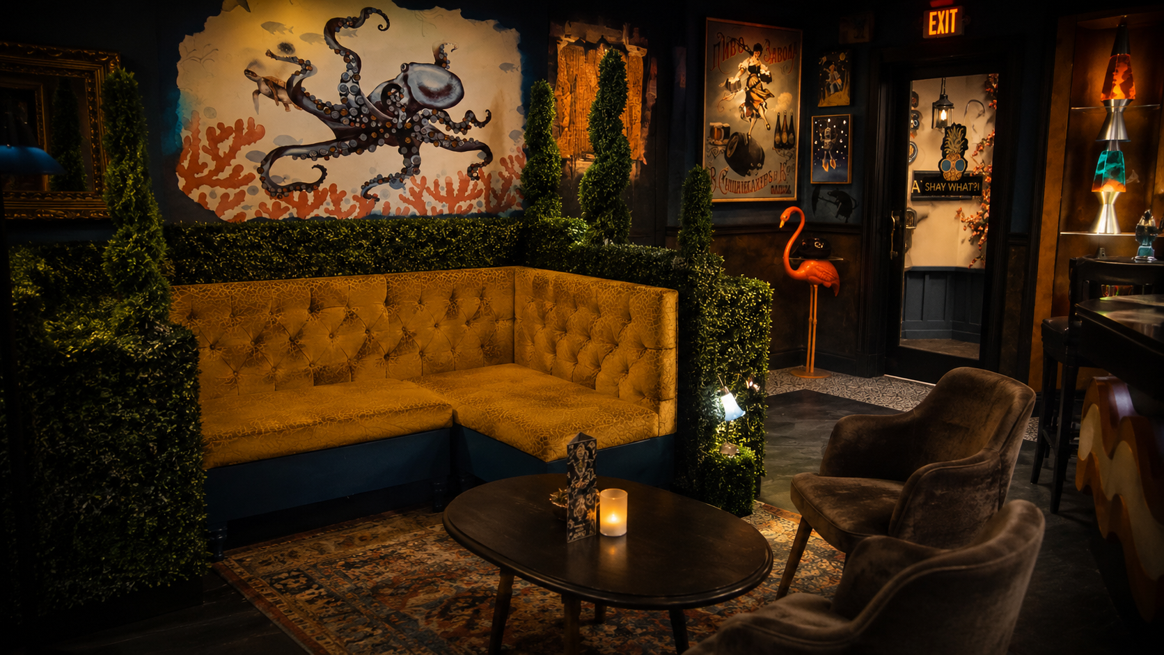Lounge seating with yellow sofa